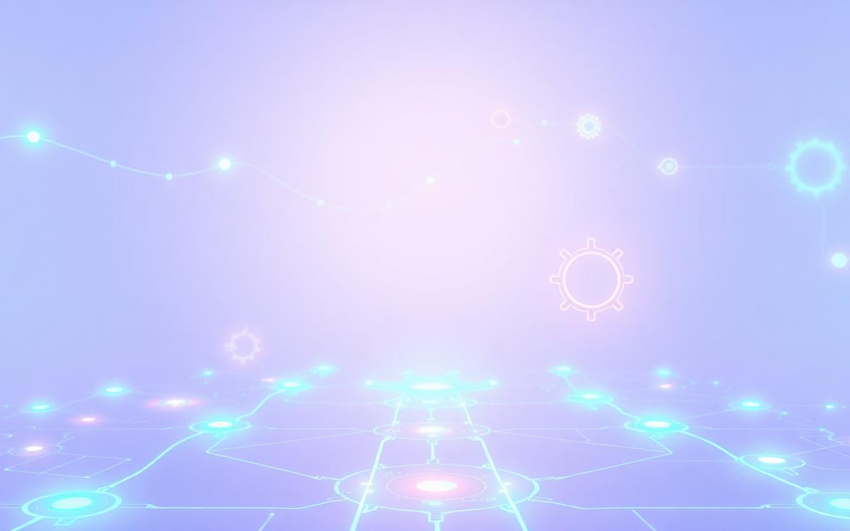 Glowing automation workflow nodes connected by light paths