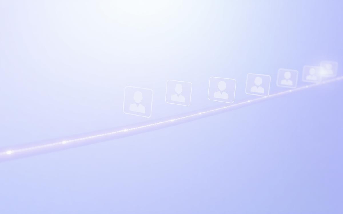 Holographic contact cards flowing along a glowing CRM pipeline